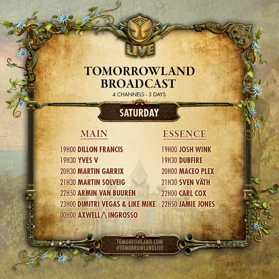 Tomorrowland 2015 Livestream Timetable day2