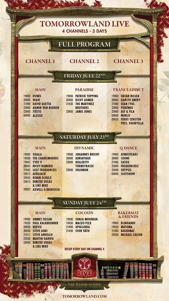 Tomorrowland Livestream Timetable
