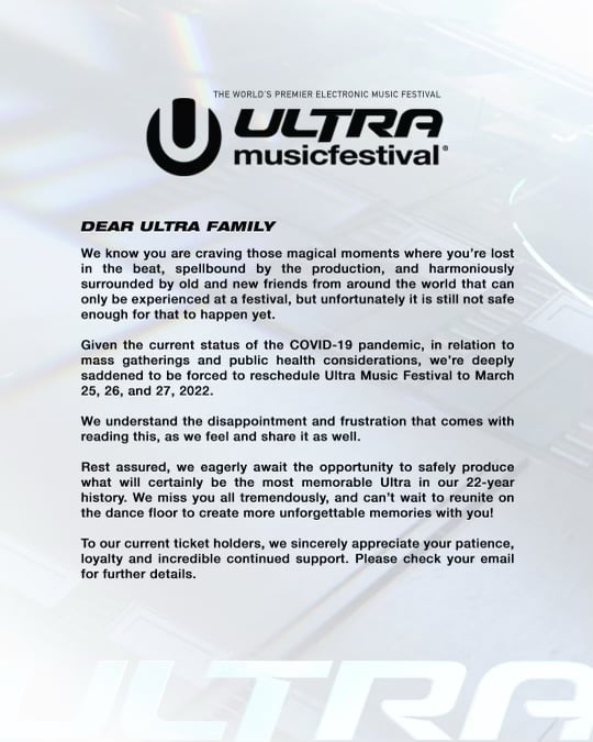 Ultra Music Festival 2021 abgesagt